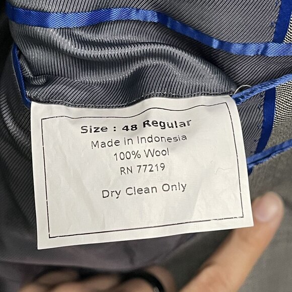 Egara Mens 100% Wool Slim Fit Blazer Jacket Gray Size 48R - Picture 3 of 9